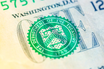 US one dollar bill closeup macro, 1 usd banknote, George Washington portrait, united states money