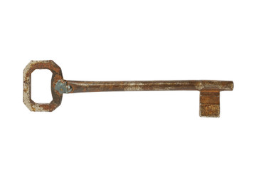 Old rusty key isolated on white background