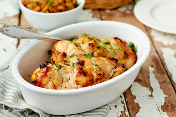 Grilled chicken breast fillet, horizontal. Healthy food
