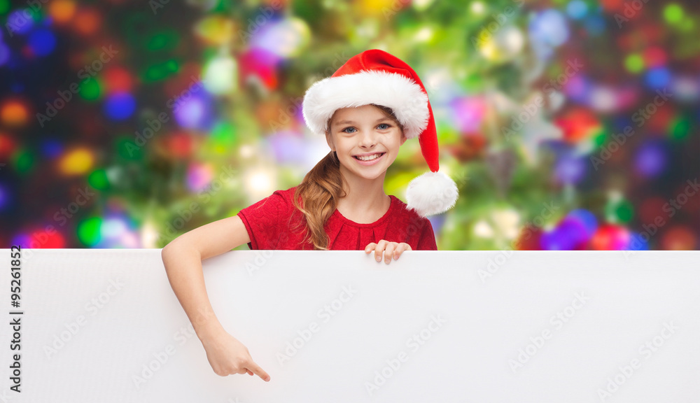 Sticker child in santa helper hat with blank white board