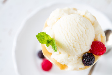 Ice cream in waffle cone