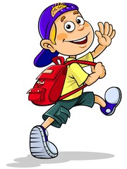 Cartoon boy going to school