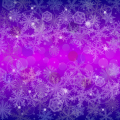 Abstract winter color bokeh  background with snowflakes.