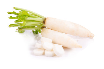 Daikon radishes isolated on white background