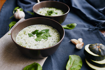 Soup with zucchini and spinach