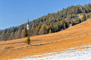 Catholic roman Church of St. Jacob above Ortisei in Italian Dolo