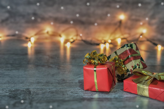 Christmas gifts with lighted background
