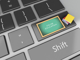 Fototapeta premium 3d Blackboard and books on computer keyboard.