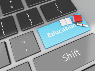 Fototapeta premium 3d books and diploma on computer keyboard.