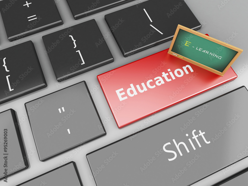Aufkleber 3d blackboard on computer keyboard.