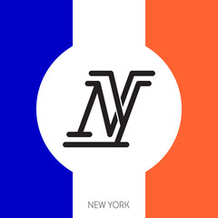 New York City. Original lettering with flag colors on background