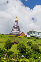 Landscape of two pagoda (noppha methanidon-noppha phon phum siri stupa) in an Inthanon mountain, chiang mai, Thailand.