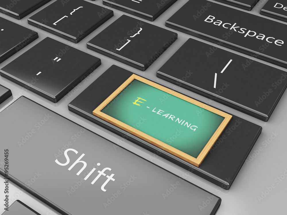 Aufkleber 3d blackboard on computer keyboard.