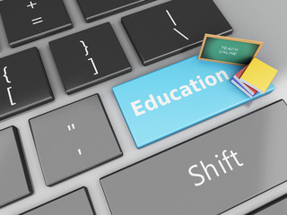 Fototapeta premium 3d Blackboard and books on computer keyboard.