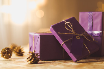 Presents in wrapping violet paper