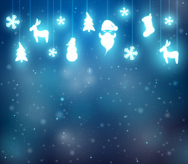Christmas background with reindeer, Santa and snowflakes