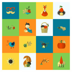 Set of Flat Autumn Icons