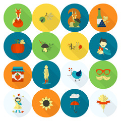 Set of Flat Autumn Icons