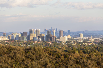 Naklejka premium Century City and Downtown Los Angeles in Late Afternoon Light