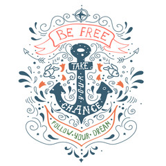Hand drawn vintage label with an anchor and lettering © lightgirl