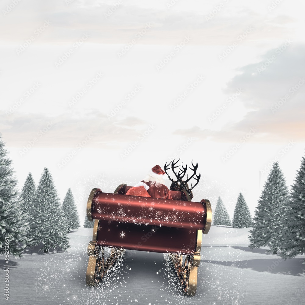 Poster Composite image of santa flying his sleigh