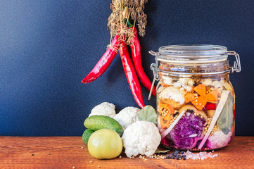 Jar of Brined Lacto-fermented Pickles.