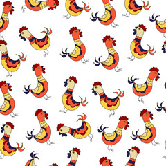 Seamless chiken pattern. Vector hand drawn illustration