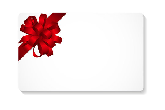 Gift Card with Red Bow and Ribbon Vector Illustration