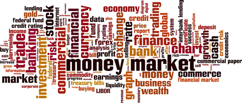 Money market word cloud concept. Vector illustration