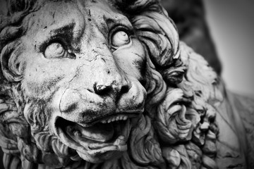 Fototapeta na wymiar Ancient sculpture of The Medici Lion. Florence, Italy