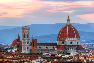 Fototapeta na wymiar Florence, Italy sunset skyline. Cathedral of Saint Mary of the Flowers
