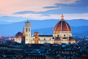 Obraz premium Florence, Italy sunset skyline. Cathedral of Saint Mary of the Flowers. Vintage