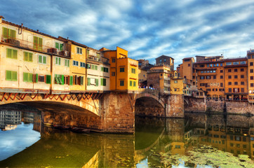 Ponte Vecchio bridge in Florence, Italy. Arno River.