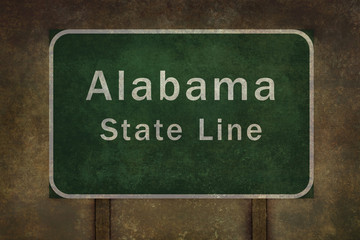 Alabama state line roadside sign illustration, with distressed ominous background