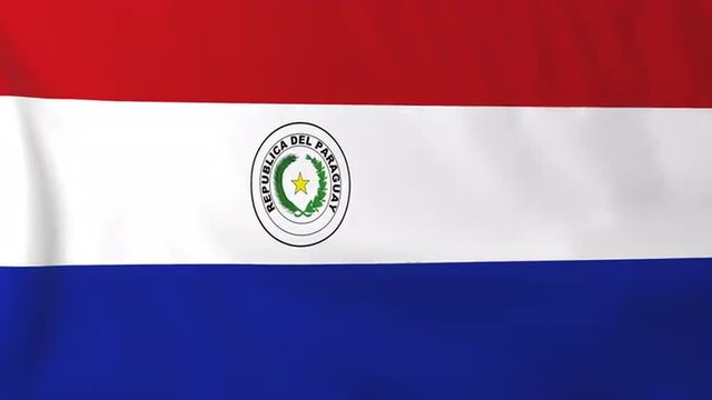 Flag of Paraguay, slow motion waving. Rendered using official design and colors. Highly detailed fabric texture. Seamless loop in full 4K resolution. ProRes 422 codec.