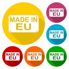 Made in EU icons set with long shadow