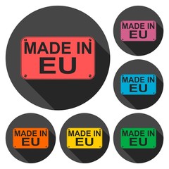 Made in EU icons set with long shadow