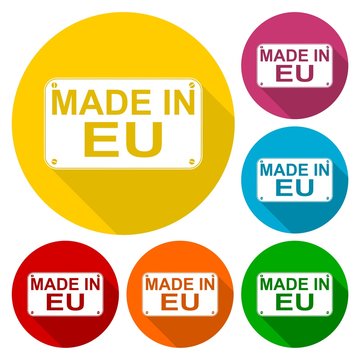 Made in EU icons set with long shadow