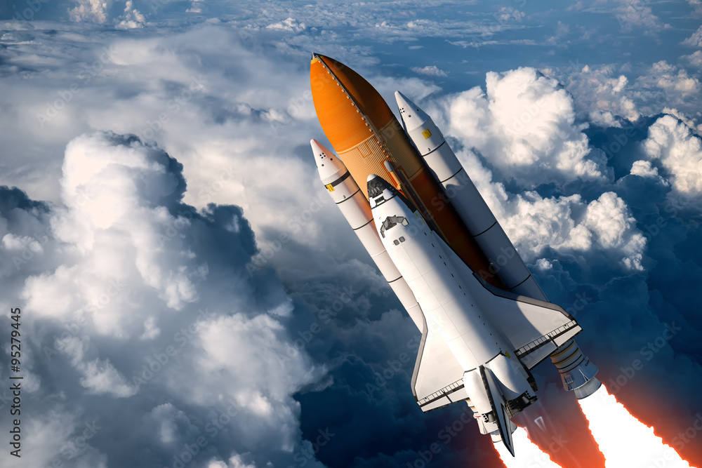 Wall mural space shuttle launch in the clouds