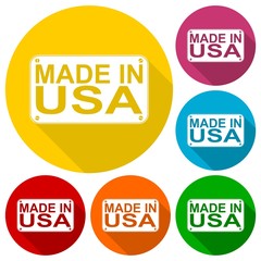 Made in USA icons set with long shadow