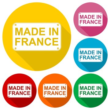 Made in France icons set with long shadow