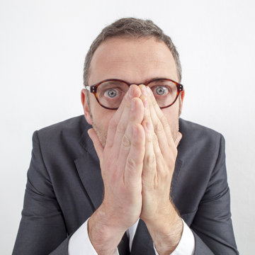 Scared Manager Hiding His Emotions For Corporate Mistake Or Silence