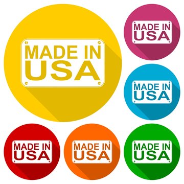 Made in USA icons set with long shadow