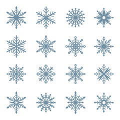 Fototapeta na wymiar Set of snowflakes. Blue vector snowflakes on a white background
