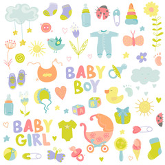 Fototapeta na wymiar Baby Boy or Girl Design Elements - for design and scrapbook