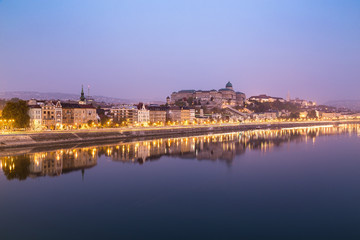 Fototapeta premium Buildings along the River Danube in Budapest in the early Mornin