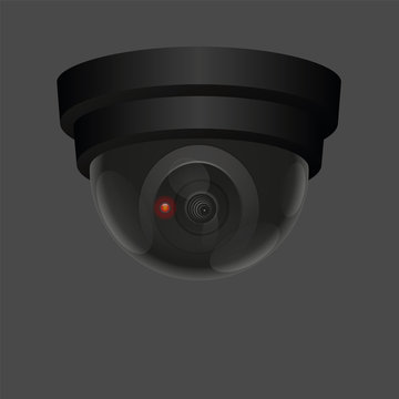 Observing ceiling camera - isolated vector illustration on dark gray background.