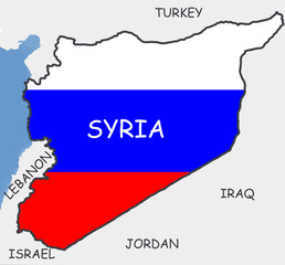 map of Syria painted in the colors of the Russian flag