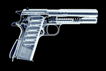 xray image of gun isolated on black