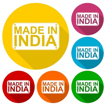 Made in India icons set with long shadow